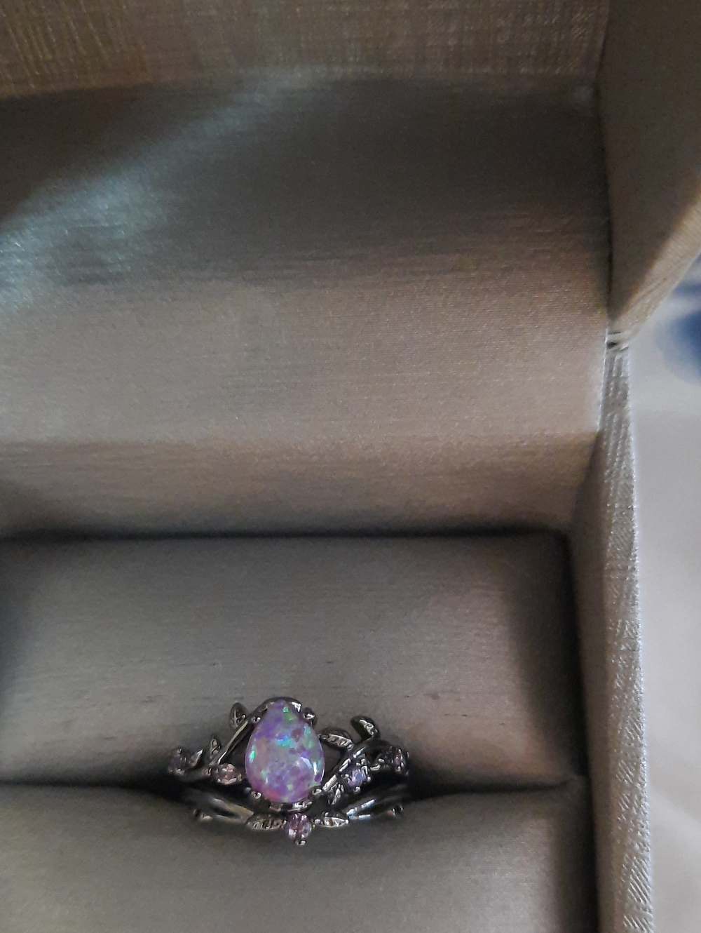 Elegant Lab Created Pink Opal and Silver Ring Set - Women's Jewelry Size 6